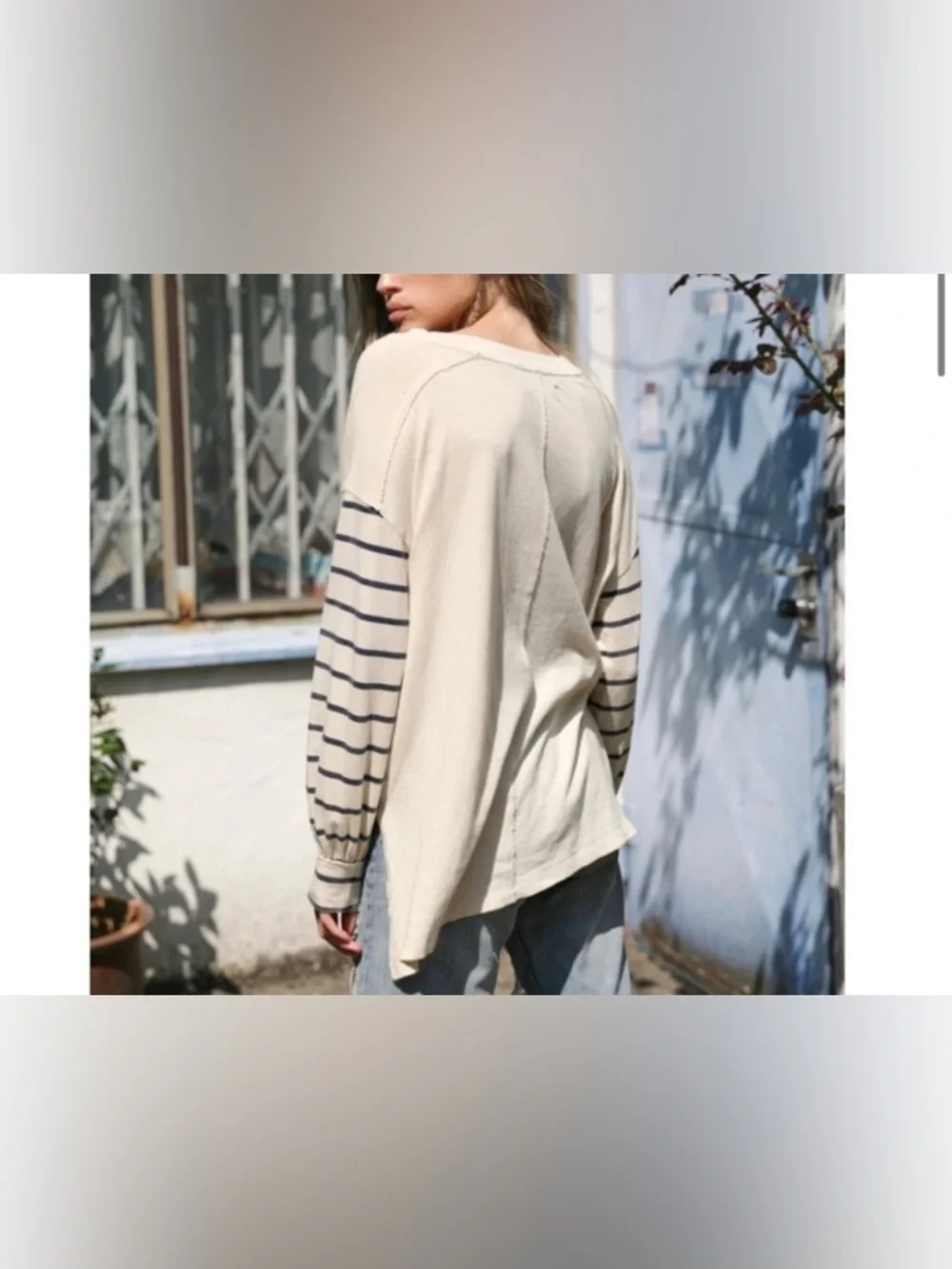 NWOT Free People We the Free Awesome Tee - ivory combo - XS - Picture 3 of 9